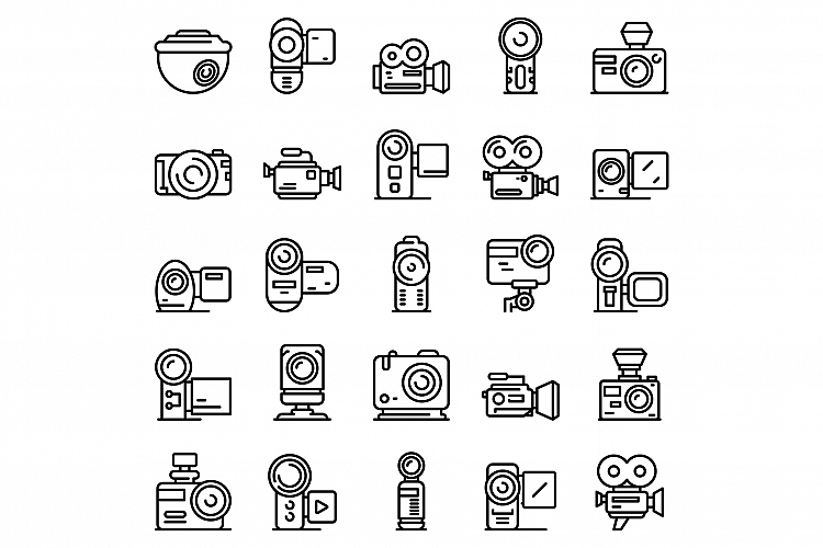Camcorder icons set, outline style example image 1