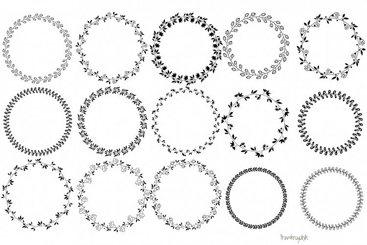 Floral wreath clipart, Black round circle leaf border clip art
