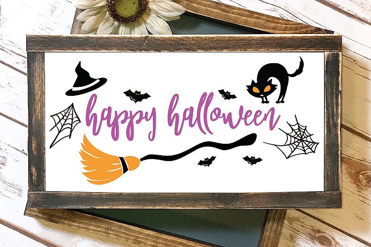 Happy Halloween Witch Spiderweb SVG and EPS Silhouette Files