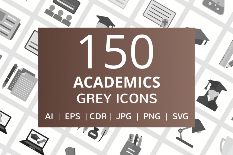 150 Academics Flat Greyscale Icons