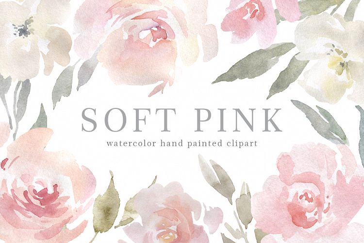 Blush Pink Watercolor Flowers, Bouquets, Wreath PNG