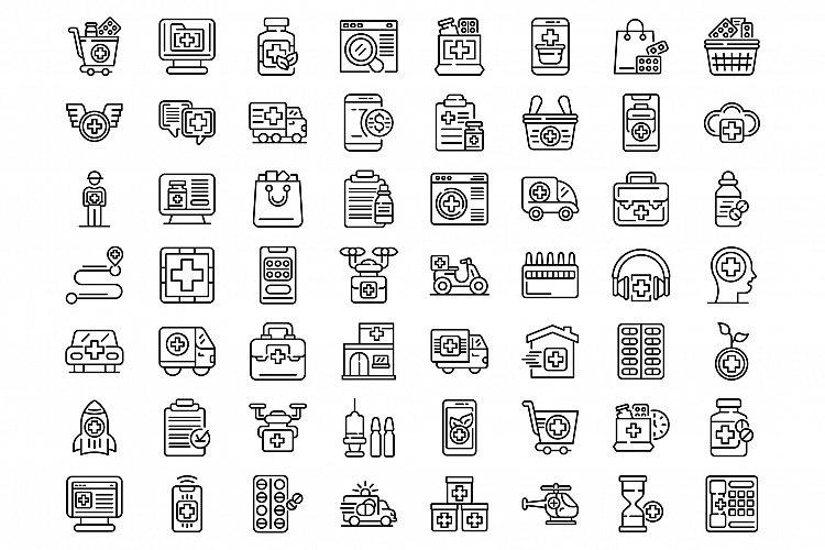 Drug delivery icons set, outline style example image 1