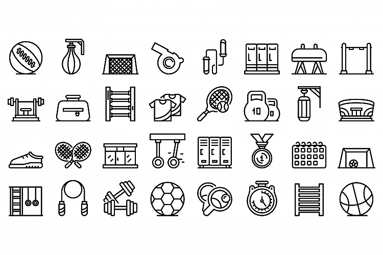 School gym icons set, outline style example image 1