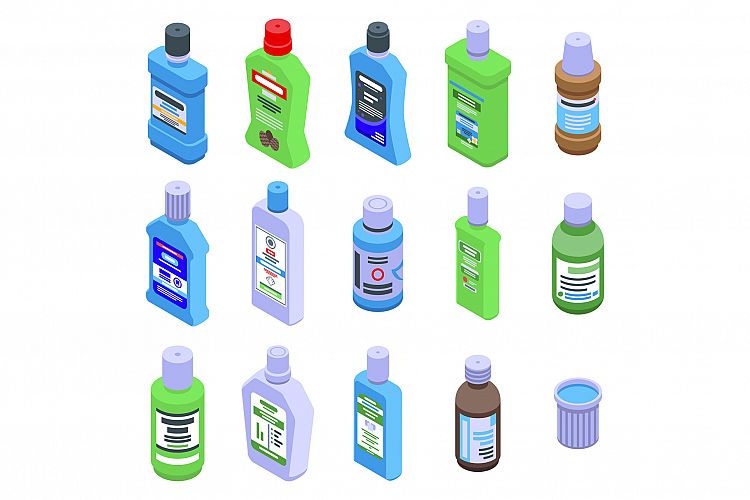 Mouthwash icons set, isometric style example image 1