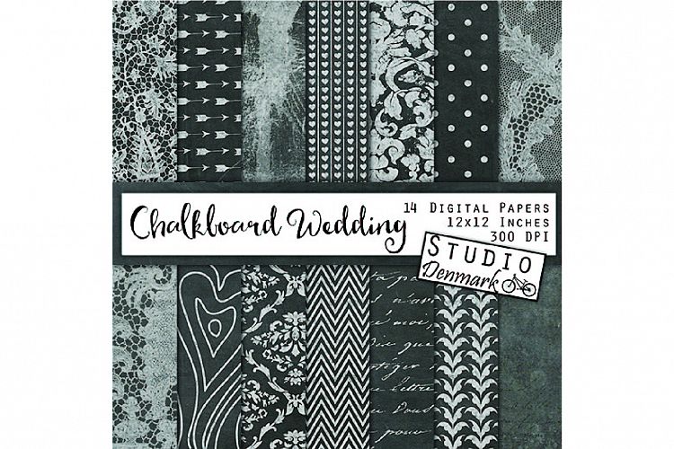 Chalkboard Wedding Digital Paper - Elegant Lace / Damask