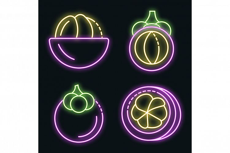 Mangosteen icons set vector neon example image 1