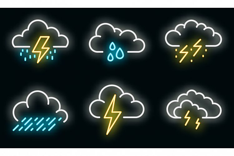 Thunderstorm icons set vector neon example image 1