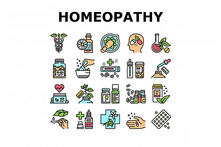 Homeopathy Medicine Collection Icons Set Vector example image 1