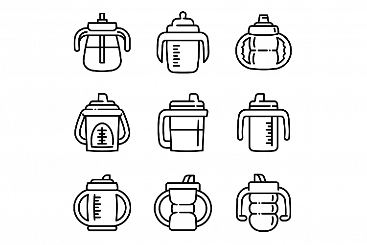 Sippy cup icons set, outline style example image 1