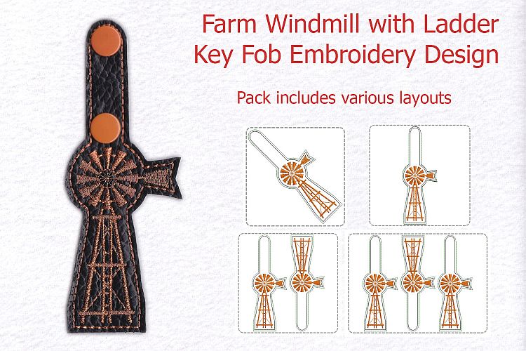 Farm Windmill with Ladder Key Fob Machine Embroidery Design
