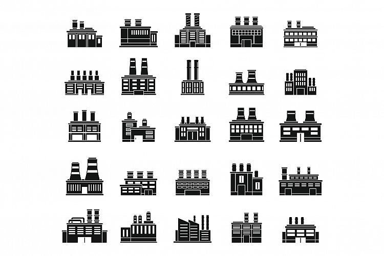 Eco recycle factory icons set, simple style example image 1