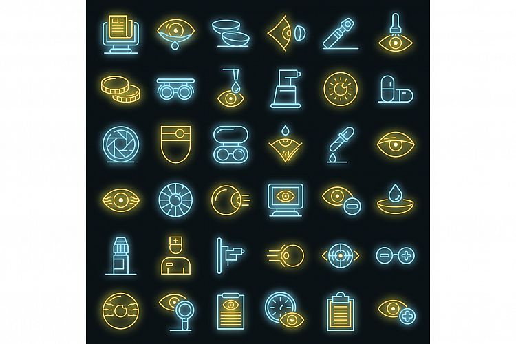 Eye examination icons set vector neon example image 1