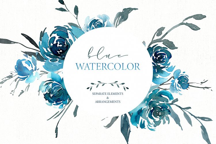 Watercolor Turquoise Blue Flowers PNG Collection
