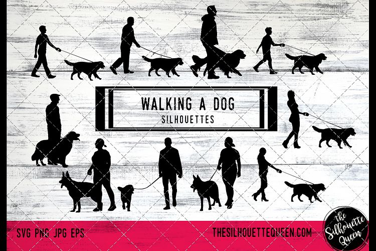 Walking a Dog svg files cricut, Girl Walking a Dog silhouett