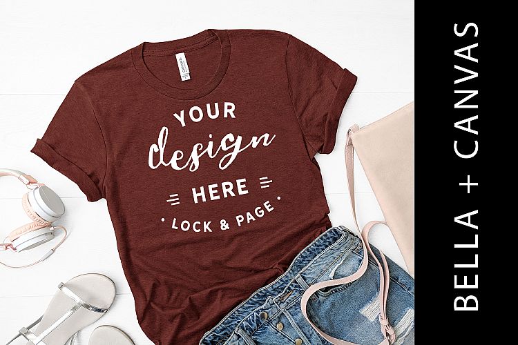 Heather Clay Bella Canvas 3001 T-Shirt Mockup Cool Flat Lay