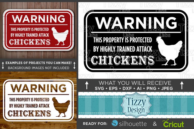 Funny Chicken Sign SVG - SVG Farmhouse Sign SVG Printable - Farmhouse Wall Decor Warning Attack Chickens Farm Decor- 629