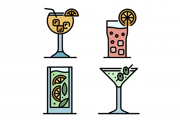 Cocktail icons vector flat