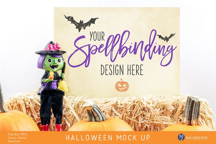 Halloween mock up, witch styled stock, 2 options Hi-res JPG