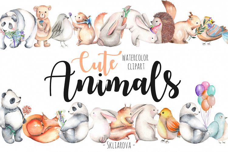 Watercolor cute Animals