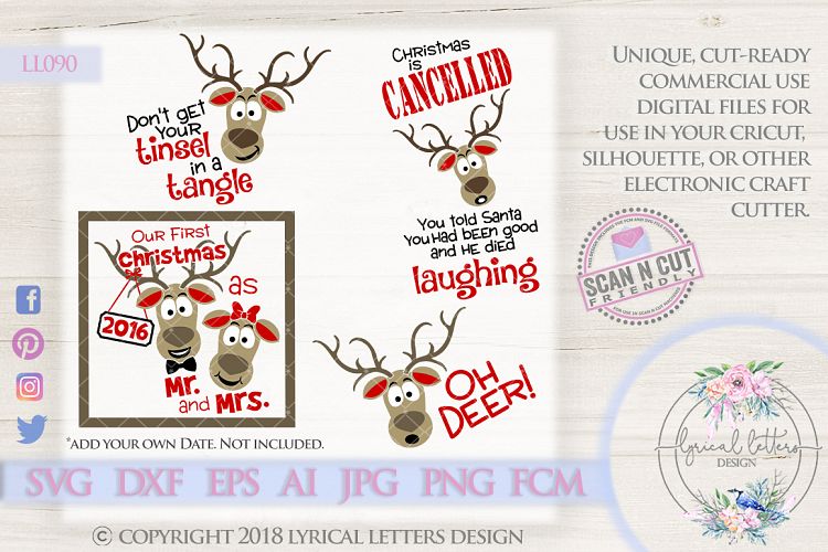 Oh Deer Bundle of 4 Christmas SVG Cut Files LL090