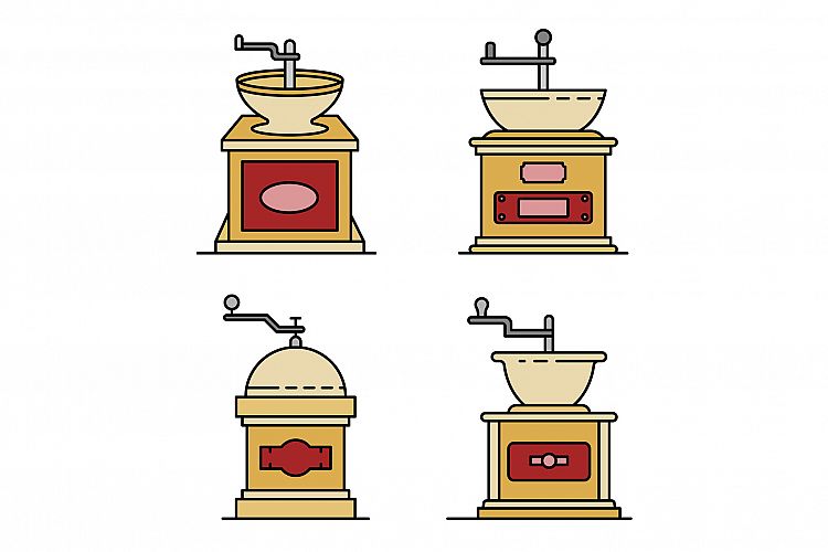 Coffee grinder icons set line color vector example image 1