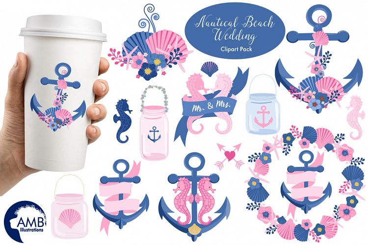 Nautical Beach Wedding graphic, illustration, clipart AMB-1393