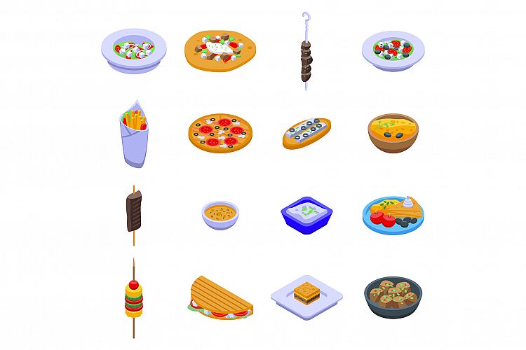 Greece food icons set, isometric style example image 1