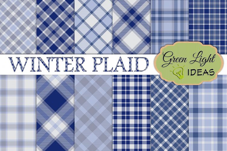 Winter Plaid Digital Papers, Plaid Backgrounds