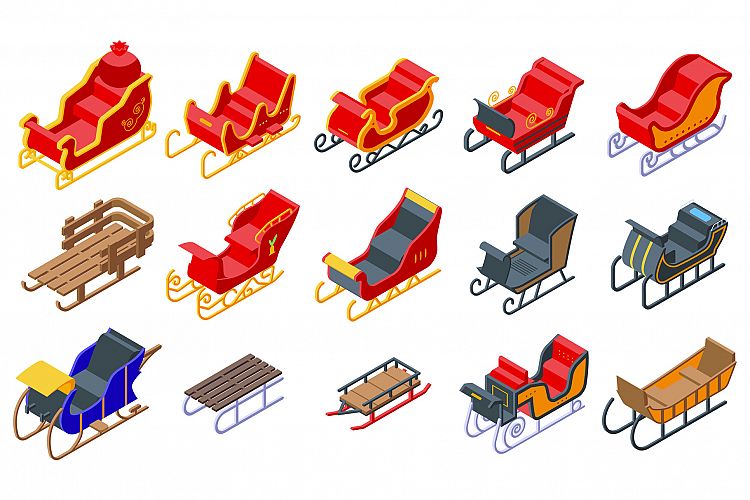 Sleigh icons set, isometric style example image 1