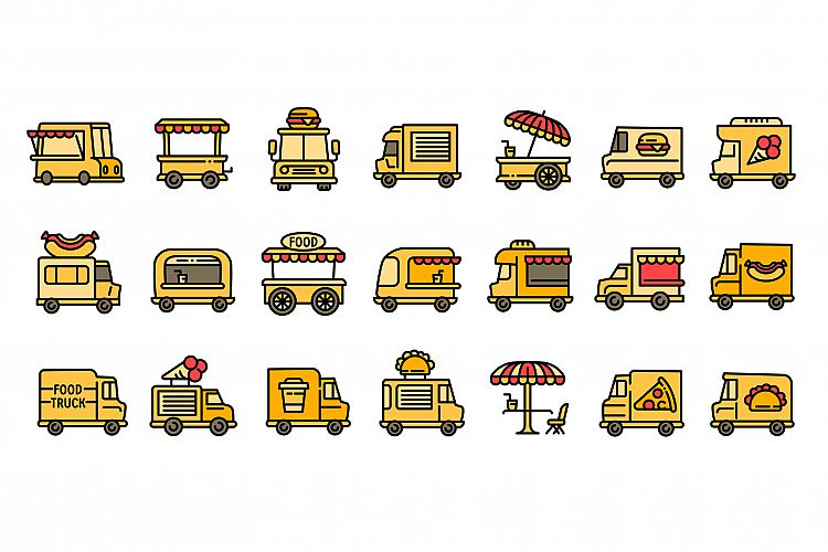 Food truck icons set, outline style example image 1