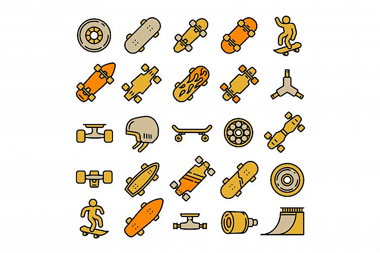 Skateboard icons set, outline style example image 1