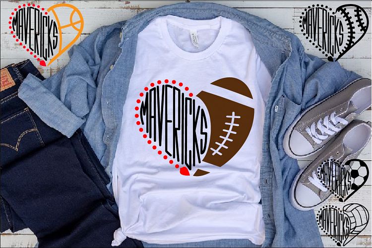 Mavericks Sport Heart SVG School Spirit football 980s