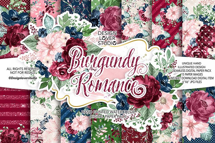 Burgundy Roamnce digital paper pack