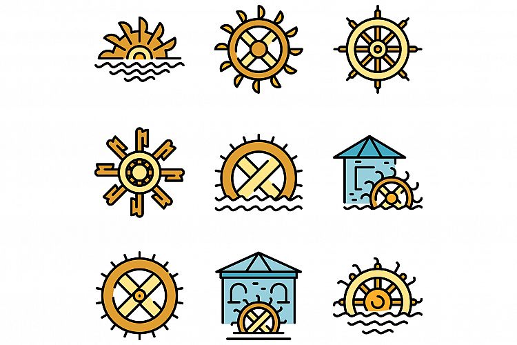 Water mill icons vector flat example image 1