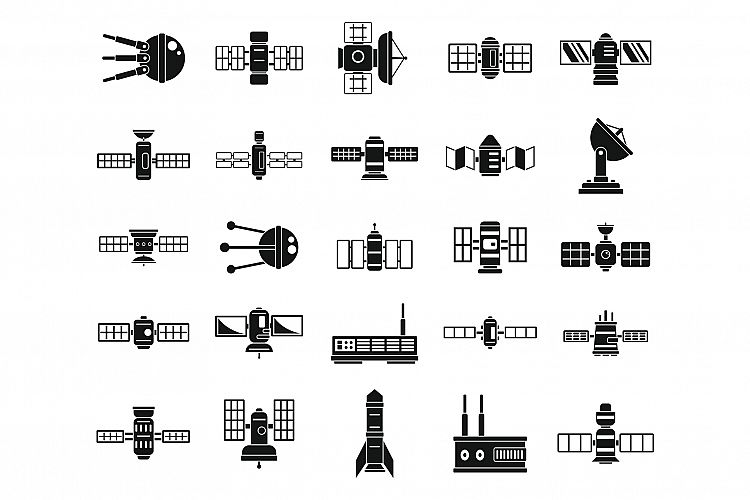 Space satellite icons set, simple style example image 1