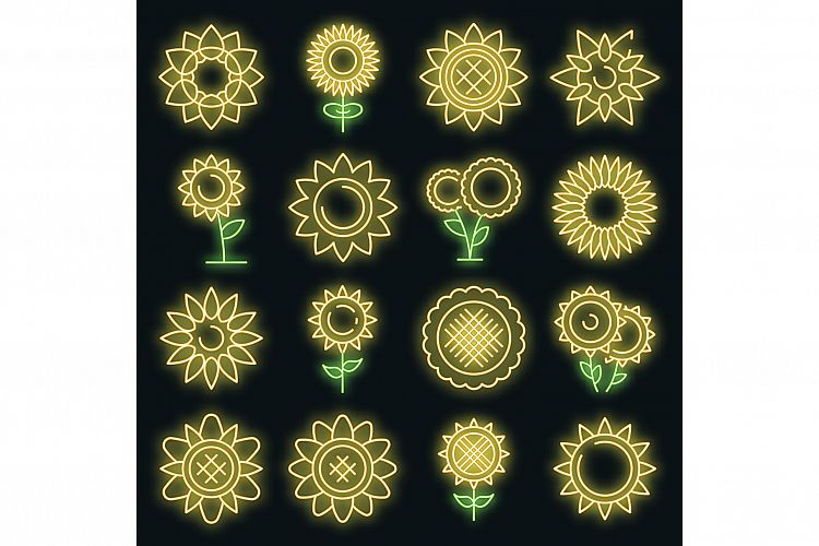 Sunflower icons set vector neon example image 1