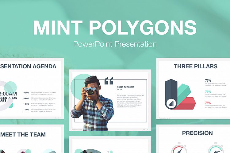 Mint Polygons PowerPoint Template