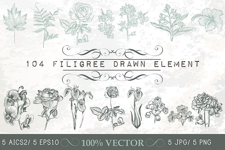Bundle of engraved flowers