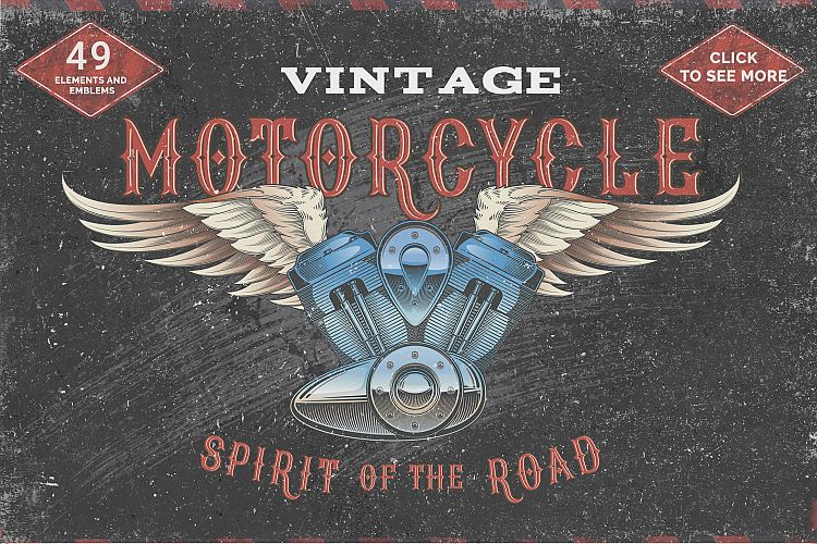 Vintage motorcycle, skulls and labels