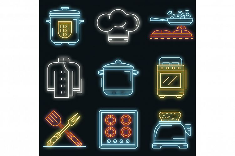 Cooker icon set vector neon example image 1