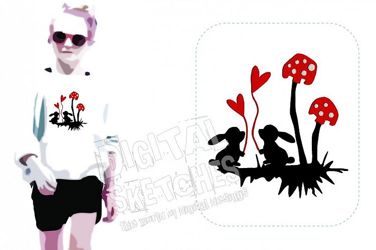 Bunny Toadstool Machine Embroidery Design 3 Sizes