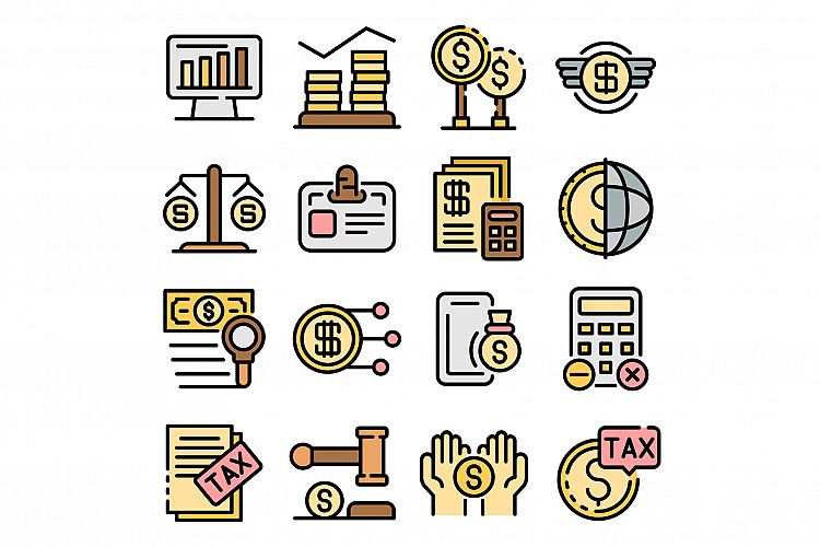 Tax regulation icons set vector flat example image 1