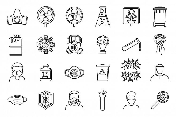 Danger biohazard icons set, outline style example image 1