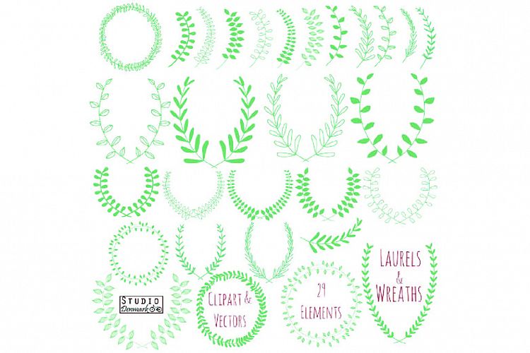 Laurel Wreath Clipart and Vectors - Hand Drawn Leaf Branches
