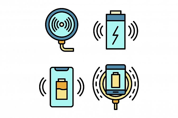 Wireless charger icons set vector flat example image 1