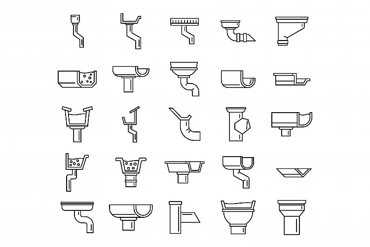 Gutter drain icons set, outline style example image 1