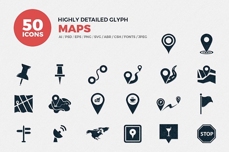 Glyph Map Icons Set
