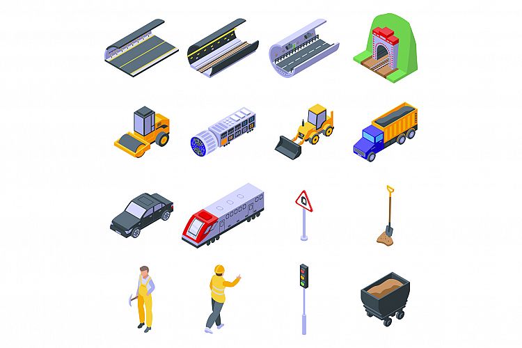 Tunnel icons set, isometric style example image 1