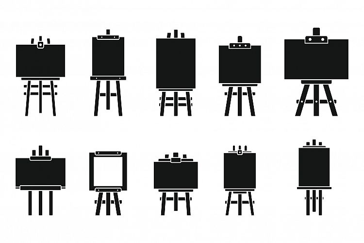 Easel poster icons set, simple style