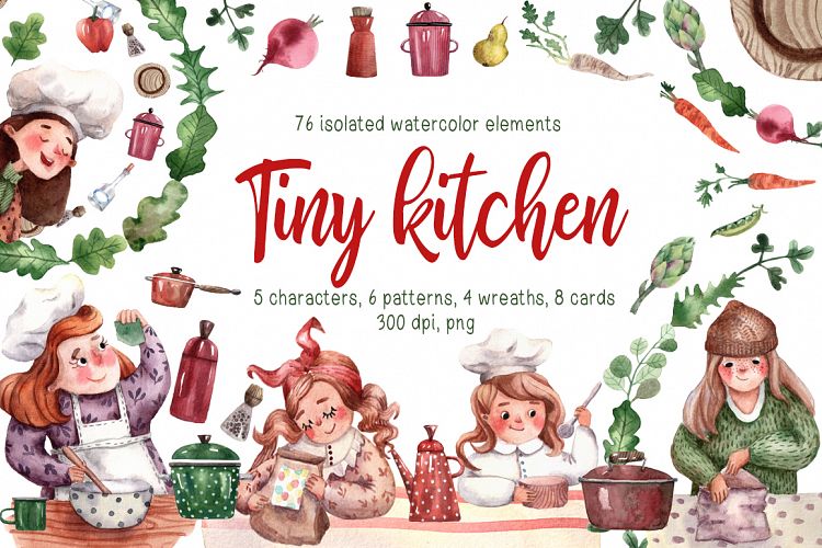 Tiny Kitchen - Watercolor Clip Art Set